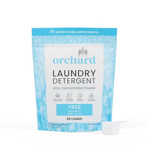 Orchard Laundry Detergent Powder Natural Deep Cleaning Laundry Powder for Sensitive Skin - Fragrance Free - Plant Based Effective Ingredients - 65 Loads - Enzyme-Powered, Eco Friendly Detergent
