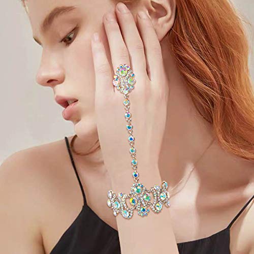 EVER FAITH Women's Austrian Crystal 1920s Style Inspired Banquet Prom Bracelet Adjustable Ring Set Silver-Tone2