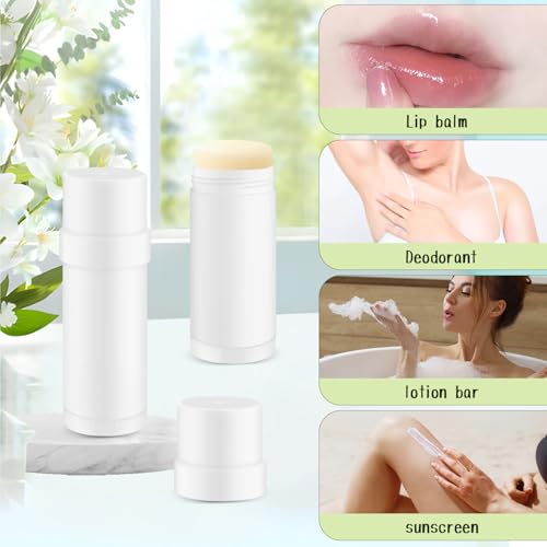 15 Pcs Plastic Empty Deodorant Containers Twist-up DIY Deodorant Tubes Top Filling Refillable Lip Balm Tubes For Deodorant Lip Balm Lotion Sticks etc (white, 60ml/2oz)3