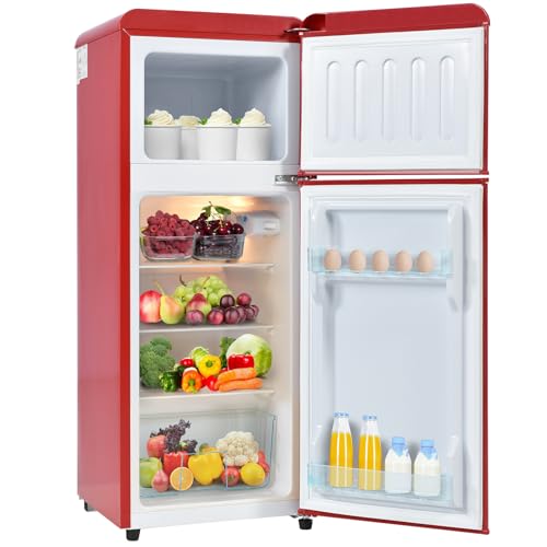 Frigorífico Retro. Combinación Frigorífico-Congelador, 105,5 Cm De Alto, 41 Cm De Ancho, Dos Puertas, Con Capacidad Total De 92 Litros, Congelador De 28 Litros, 116 Kwh/Año,Red