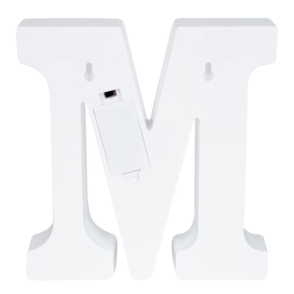 Restaurantware Illumify - Letra iluminada de 8.1 x 1.2 x 8.7 pulgadas, 1 luz LED duradera para marquesina, letra M, resistente al tacto, de plástico blanco, ranura para fiestas, bodas o eventos