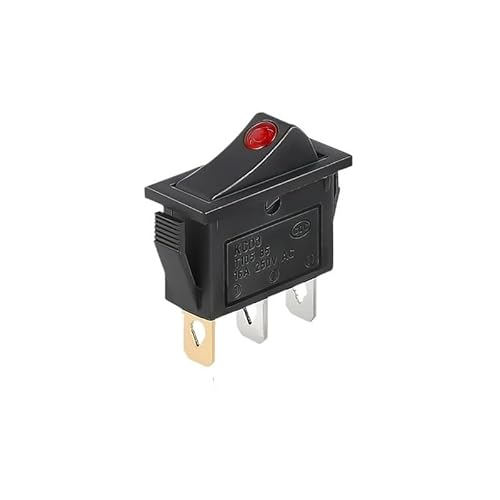 REIUAFWYGV 1/5pcs 3-pin Rocker Button Switch KCD3 on-Off 2nd Gear Position Cat's Eye with LED AC 16A 250V Copper Feet/Silver Contacts(Rot,One Size)