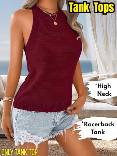 Image of ChiaoLezhee Women's Summer Knit Tank Tops, Racerback High Neck Lightweight Sweater Vest, Dressy Casual Outfits