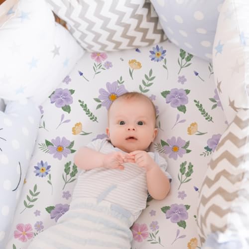 Image of 4 Pack Butterfly Baby Crib Sheets for Baby Girls Purple Crib Fitted Sheets for Standard Size Crib and Toddler Mattress Soft and Breathable (Bassinet)