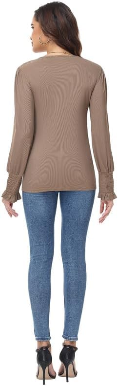 Womens Women Fall Long Sleeve Lace Shirts Dressy Casual Tunic Tops Basics Tee 2025 Trendy Clothes - Image 2