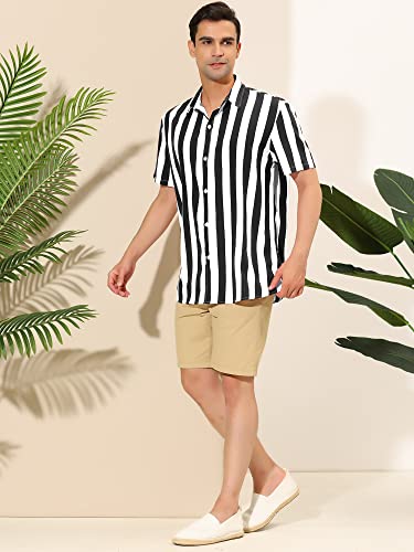 Lars Amadeus Men's Stripe Shirt Short Sleeved Color Block Button Down Beach Shirt4