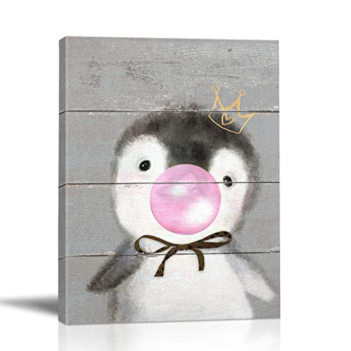 BOLUO Cute Animals Canvas Wall Art for Nursery Blowing Bubbles Prints Painting Framed