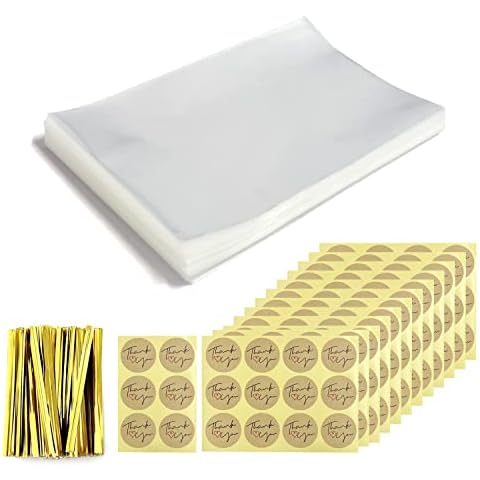 150 pieces of transparent OPP plastic bags, 150pieces of stickers, 200 pieces of sealing wire, transparent cellophane bags for candy biscuits, chocolates, pastries, pearl jewelry gift packaging Cover