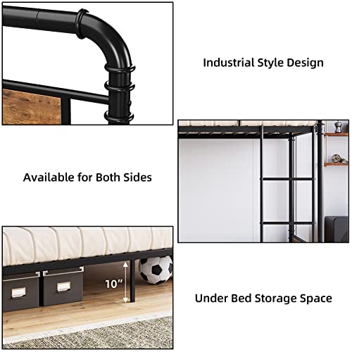 GAOMON Bunk Bed Twin Over Twin,Metal Bunkbeds with Ladders & 16.6" Safety Guardrail,Twin Bunk Beds for Kids,Adults and Small Spaces,No Box Spring Needed,Black