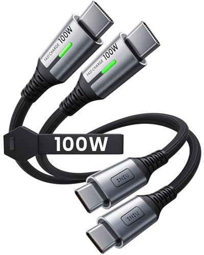 INIU 100W Short USB C to USB C Cable, [1ft, 2-Pack] Type C Cord for iPhone 16 Pro Max 15 Plus, Samsung Galaxy S24 Ultra S21 S10e, MacBook, iPad and More