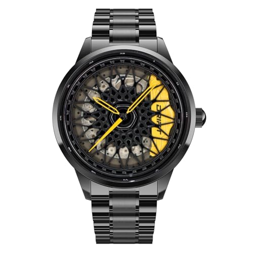 DriftElement Racing Rim Watch Motorsport-inspirierte Armbanduhr mit Felgen-Design Hochwertiges Edelstahlgehäuse & Präzises Quarzwerk Perfekt für Auto- & Rennsport-Fans (Gelb)