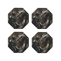 Medieval Knight and Dragon Coasters Set of 4, Drink Coasters for Tabletop Protection, Cup Coasters for Home Decor Living Room Decor, 4 Inches