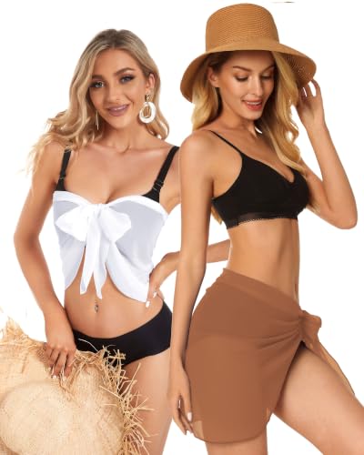 Image of CHICGAL 2 Pieces Women Beach Sarong Bathing Suit Wrap Skirt Sheer Bikini Swimsuit Cover Ups for Swimwear