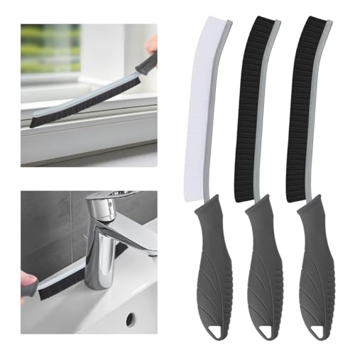 Image of TQRR 3Pcs Hard Bristle Crevice Cleaning Brush, Scrub Brush, Kitchen Sink Cleaning Brush, Grout Brush, Corner Brush Cleaning Tools for Toilet, Bathroom, Gap, Home, Household, Window (3, Grey)