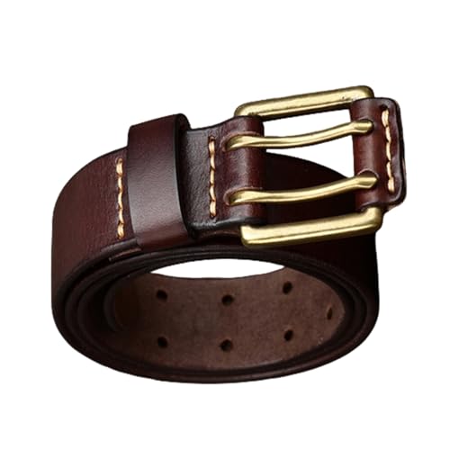 ZNEL Hombre Cinturón De Doble Púa Retro Hecho a Mano 2 Agujeros Correa De Cuero Cinturones con Hebilla De Rodillo 3,8cm De Ancho 4mm De Espesor(115cm/45, Coffee)