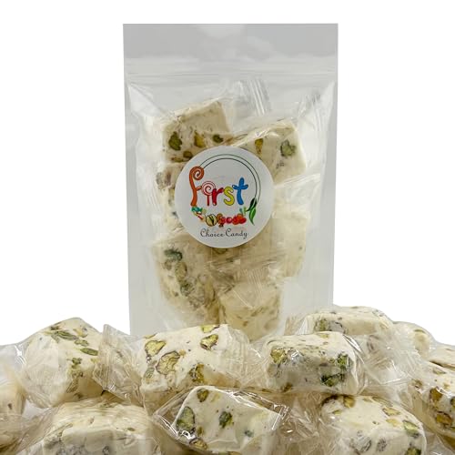 Soft White Nougat Candy, 2 Lb Individually Wrapped Pistachio Nougat, Divinity Candy - Nougat Candy with pistachios