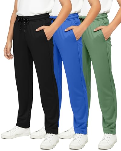 Image of Real Essentials 3 Pack: Boys' Mesh Open Bottom Active Sweatpants with Pockets & Drawstring