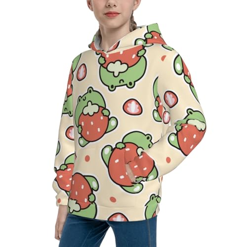 Frog Hold Strawberry Kid Hoodies Boys Sweatshirts Girls Pullover with Pocket2