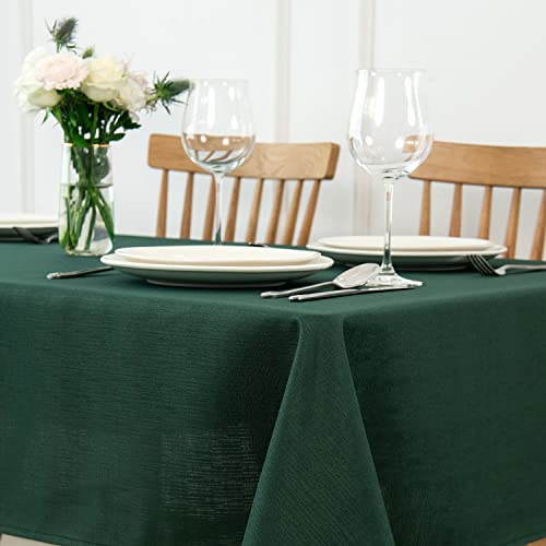 maxmill Rectangle Slubby Textured Christmas Tablecloth Waterproof Spillproof Wrinkle Free Table Cloth, Kitchen Dining Room Decoration, Holiday Party, Banquet Event Dinner, 52 x 70 Inch, Hunter Green – Image 3