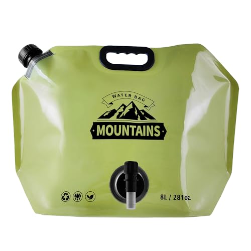 MRBULLOCK Collapsible 8L Water Storage Bag, BPA-Free Portable Folding Water Jug with Adjustable Faucet, Leakproof Emergency Water Bag for Camping, Hiking, Riding, Outdoor Sport (GREEN, 1)