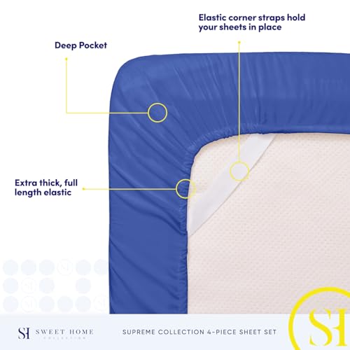 Queen Size Bed Sheets - Breathable Luxury Sheets with Full Elastic & Secure Corner Straps Built In - 1800 Supreme Collection Extra Soft Deep Pocket Bedding Set, Sheet Set, Queen, Royal Blue