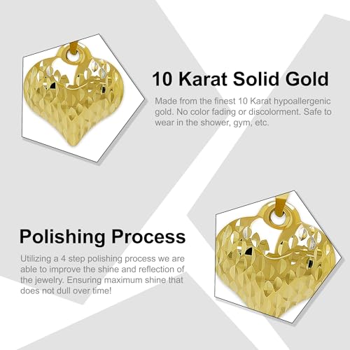 Gold Puffed Heart Charm - 14/10 Karat Gold - High Polish Diamond-Cut Pendant - 3D Jewelry - Great for Gifts4