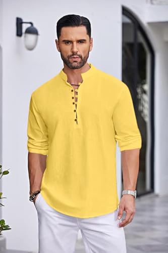 Image of Macsivo Men's Stylish Mandarin Collar Kurta | Casual Ethnic Fusion Shirt for Daily, Party & Travel | Full Sleeves | Cotton Blend Comfort Fit Short Kurta