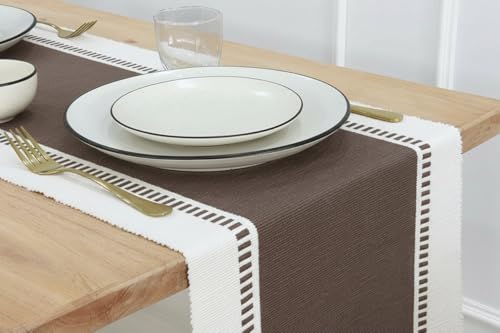 Image of North Field Handwoven Soft Cotton Table Runner for 4-6 Seater - Handloom Traditional Indian Design - Eco-Friendly Dining Decor - 100% Cotton | 14X54 Inch | 0.5 Kg (Brown)