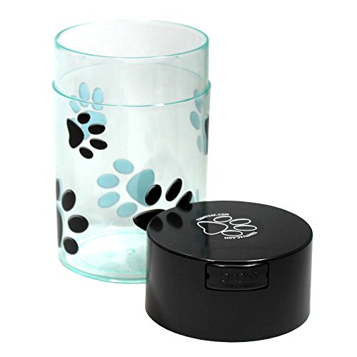 Pawvac 6 Ounce Vacuum Sealed Pet Food Storage Container; Black Cap & Clear Body/Black Paws #TOP1
