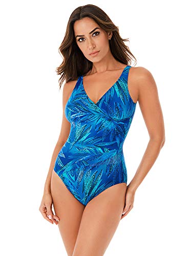 Miraclesuit Women's Swimwear Best Frond Forever Hidden Treasures Tummy Control Soft Cup Crystal Detail One Piece Swimsuit, Blue, 12