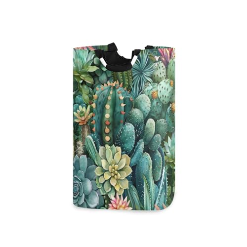 Jihqo Laundry Hamper Basket Succulent and Cactus Collapsible Nursery Storage Bin Waterproof Clothing Baskets for Home Bedroom Bathroom Washing Room