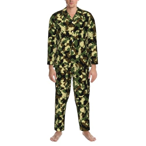 Mens Camouflage Army Pajama Set,Long Sleeve Pajamas & Long Pants with Pockets, Button-up Sleepwear Lounge Pjs4