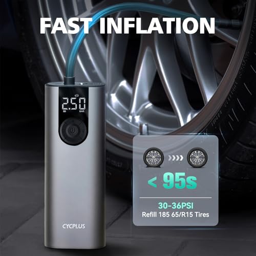 Image of CYCPLUS Tire Inflator Portable Air Compressor, 150 PSI Cordless Air Pump with Digital LCD Screen Pressure Gauge, Electric Pump for Car, Motorcycle, Bicycle and Balls
