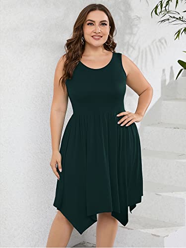 Image of AusLook Plus Size Summer Tank Dress for Women Casual Sleeveless Crewneck Pleated Babydoll Swing Sundresses with Pockets 1X-5X
