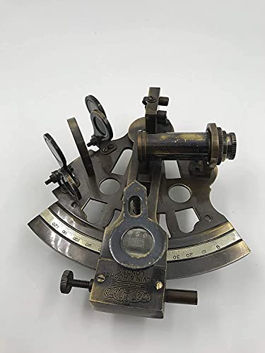 Image of TECHZONE Hughes Brass Vintage Nautical Handmade German Sextant De Navigation with Wooden Antique Finish Glass Box (Standard)