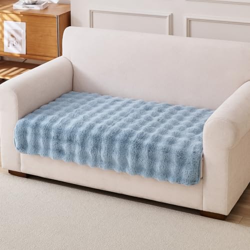 Image of HOKIPO 'FurHug' Luxury Faux Rabbit Fur Anti Slip Sofa Seat Mat for 2 Seater, Charm Blue (NEW-5013-BL*1)