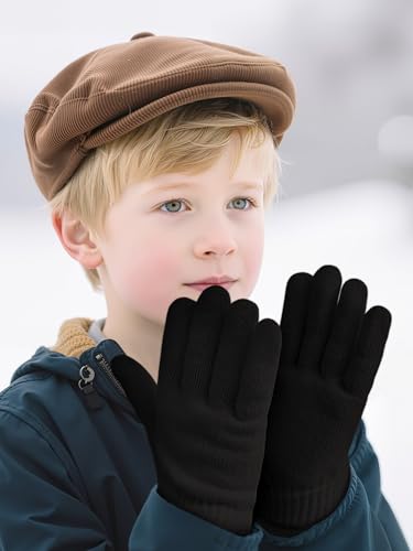 Image of Cooraby 3 Pairs Kid's Winter Gloves Thick Warm Knitted Gloves Children Cold Weather Gloves