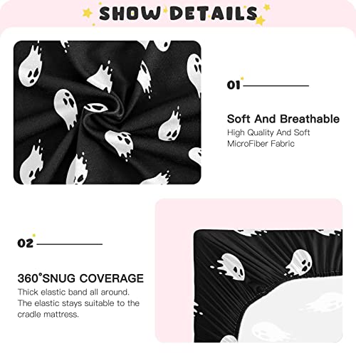 Image of Halloween Ghost Crib Sheets Soft Breathable Fitted Baby Crib Sheets Mattress Cover for Girl Boys, 52 inch x 28 inch x 9 inch