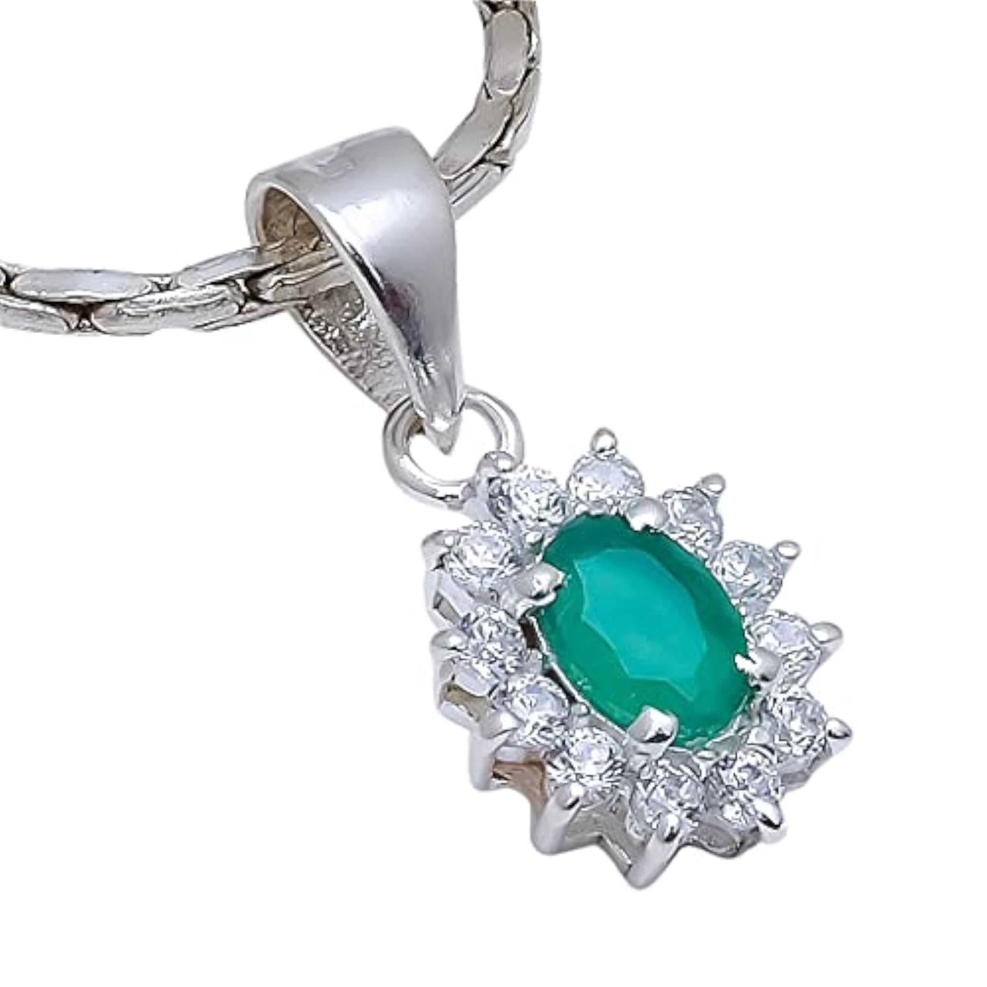 Emerald & White Topaz 925 Sterling Silver Pendant
