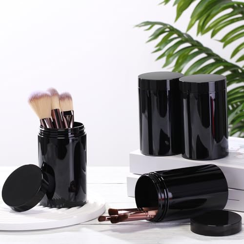 Image of Patelai 4 Pieces Round Wide-mouth Leak Proof Plastic Container Jars with Lids for Travel Storage Makeup Beauty Products Face Creams Oils Salves Ointments DIY Making(12 Ounce,Pure Black)