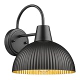 FEMILA 10' Outdoor Barn Light, Black & Gold Wall Mount...