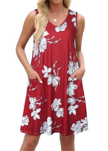 Image of elescat Womens Summer Dresses Casual V Neck Sleeveless Pockets Beach Loose Tank Sundress 2026
