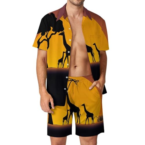 Ensemble Plage Homme Chemise Hawaïenne Girafe Short et Pantalon d'Été Vêtement de Vacances Taille S
