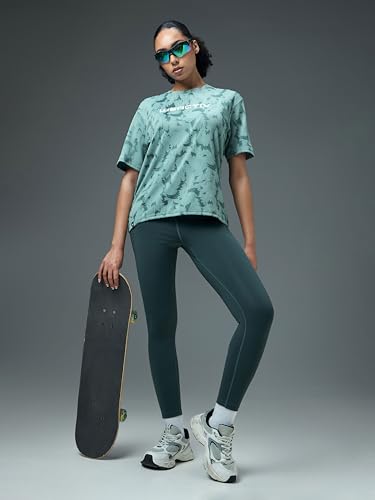 Image of TECHNOSPORT Women's Relaxed Fit Abstract Print Jacquard Crew Neck Half Sleeve T-Shirt for Gym, Sports & Regular Use