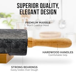 Zulay kitchen 17 inch marble rolling pin with stand polished marble rolling pins for baking long rolling pin marble with beechwood handle non stick roller pin for baking pastries bread pizza  urban country home decor