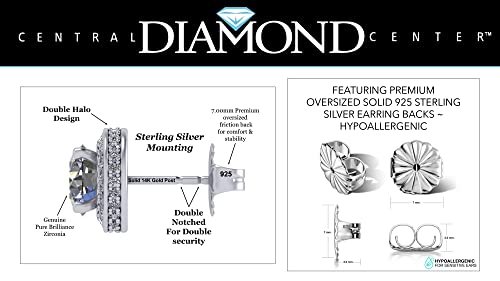 Round Halo Birthstone Stud Earrings 6.5mm Sterling Silver Pure Brilliance Zirconia & Simulated Gemstones4