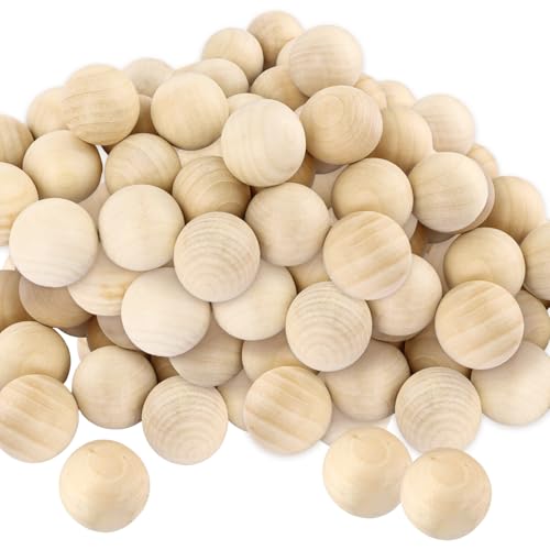CYEER Lot de 100 Boules en Bois Naturel 30 mm – Sphères en Bois Non Percées pour Bricolage & Loisirs Créatifs – Perles Rondes à Peindre pour Décoration,...
