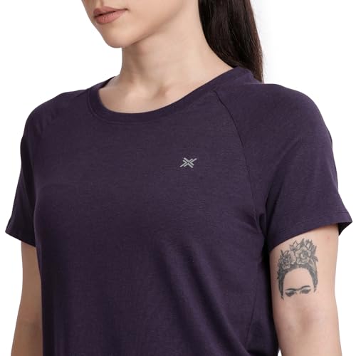 Image of Lavos Women's Regular Fit T-Shirt with Half Sleeve Round Neck, Bamboo & Cotton Gym, Yoga and Sports Wear for Women