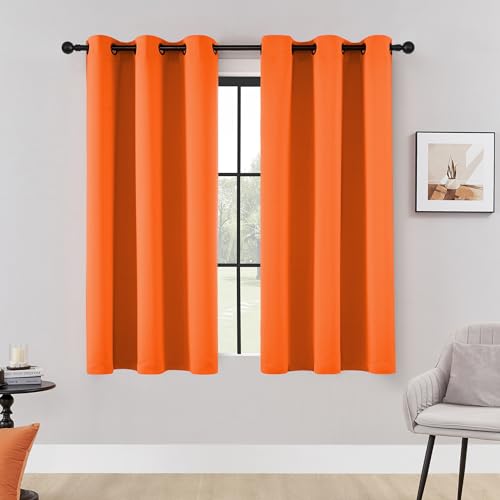 Image of HUTO Blackout Curtains Drapes 54 Inch Length - Thermal Insulated Antique Copper Grommet Black Out Drapery Panels for Basement Bathroom Small Windows, 1 Pair, 42 Inch by 54 Inch, Vibrant Orange