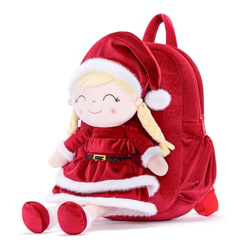 Image of Gloveleya Plush Backpacks Toddler Backpack Removable Doll and Backpack Christmas Gifts Baby Girl Gift For 2 to 8 Years Girl Birthday Gifts With Red Doll